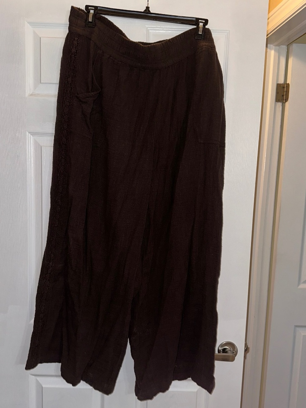 Aerie Brown Gauze Wide Leg Pants XXL Lace Trim Pockets